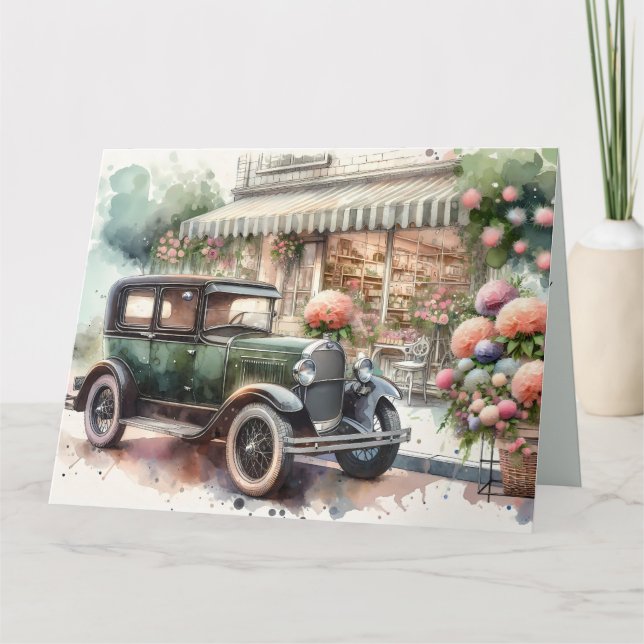 Carte Scène Retro Car & Blooming Boutique (Devant)