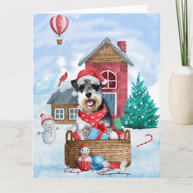 Carte Schnauzer Chien dans la neige Maison de Chien de N (Devant)