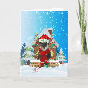 Carte Schnauzer dans la neige avec cadeaux de Noël