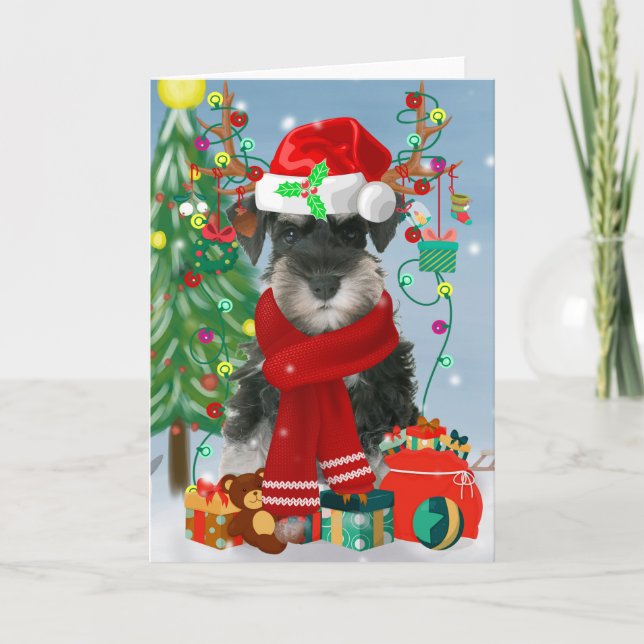 Carte Schnauzer dans la neige Noël  (Devant)