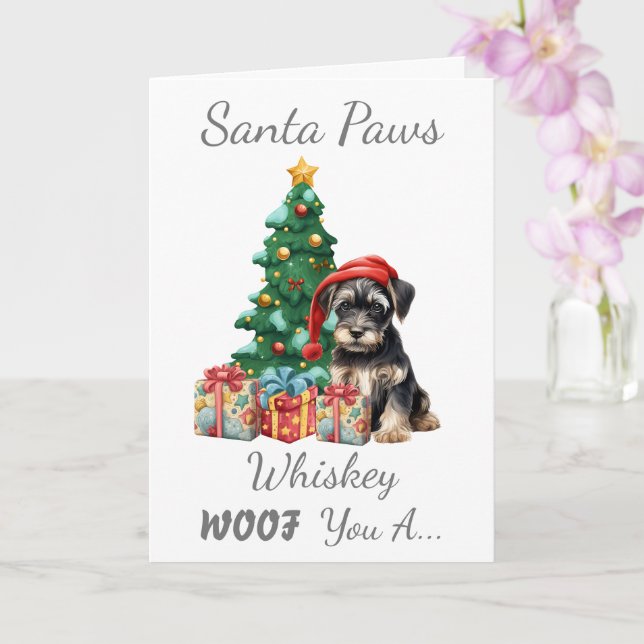 Carte Schnauzer de chien de Noël personnalisable (Orchidée)
