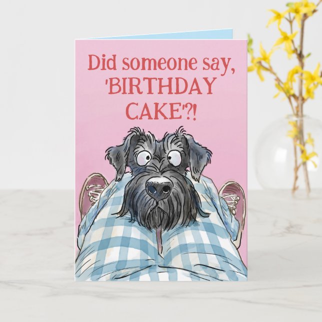 Carte Schnauzer Funny Hungry Birthday Card (Fleur jaune)