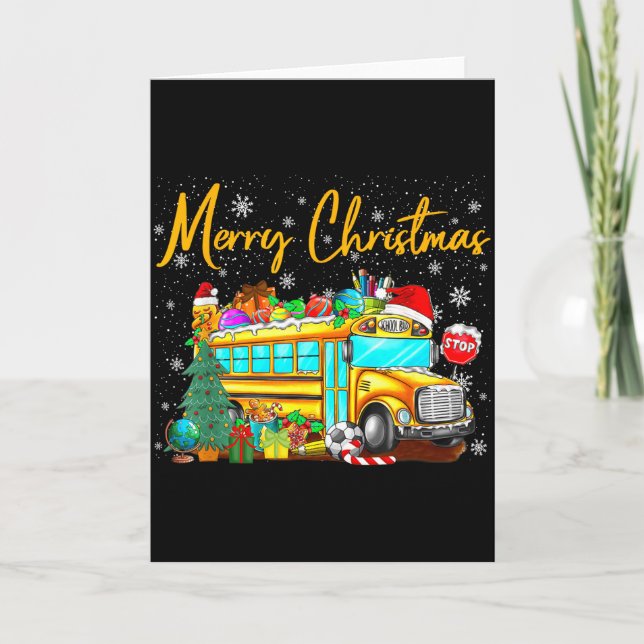 Carte School Bus Driver Santa Hat Merry Christmas Tree M (Devant)