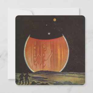 Carte Science-fiction vintage, astronautes sur Ganymede