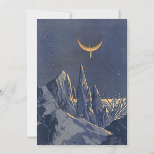 Carte Science-Fiction vintage, Croissant Lune Planète Ne