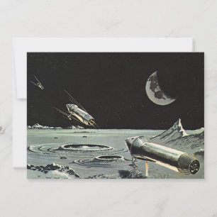 Carte Science-fiction vintage, Fusées spatiales Lune Pla