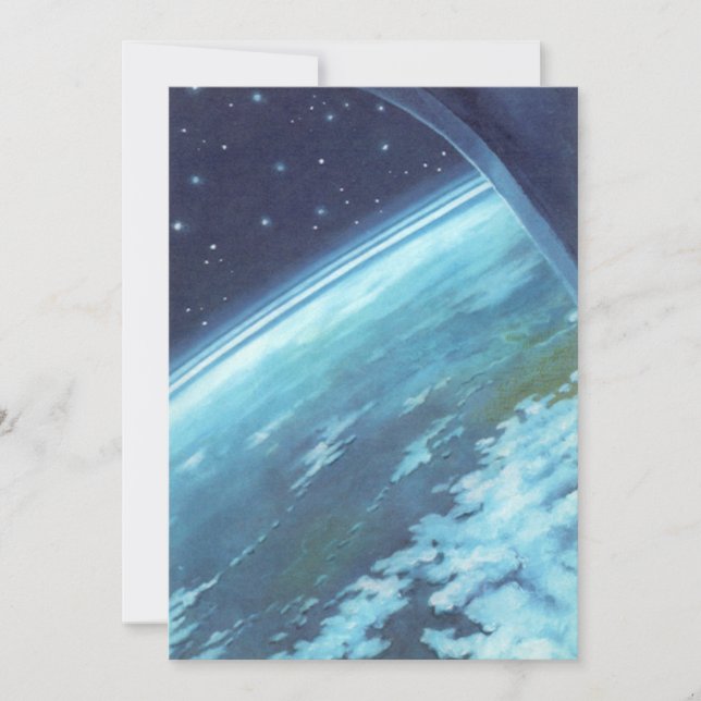 Carte Science-fiction vintage, Terre de nuit avec étoile (Devant)