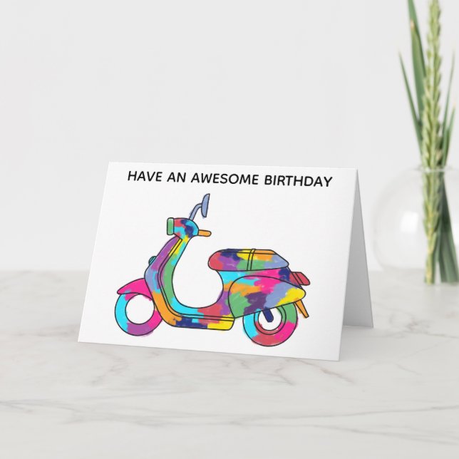 Carte Scooter électrique couleur arc-en-ciel Anniversair (Devant)