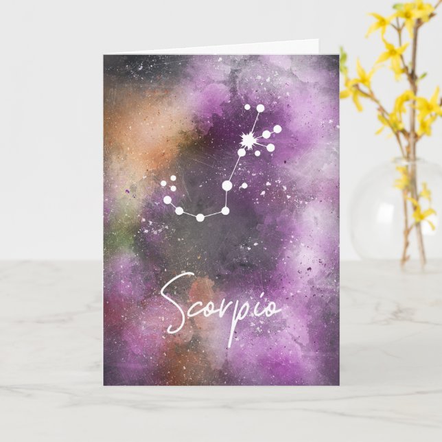 Carte Scorpio Constellation Zodiac Purple Galaxie (Fleur jaune)