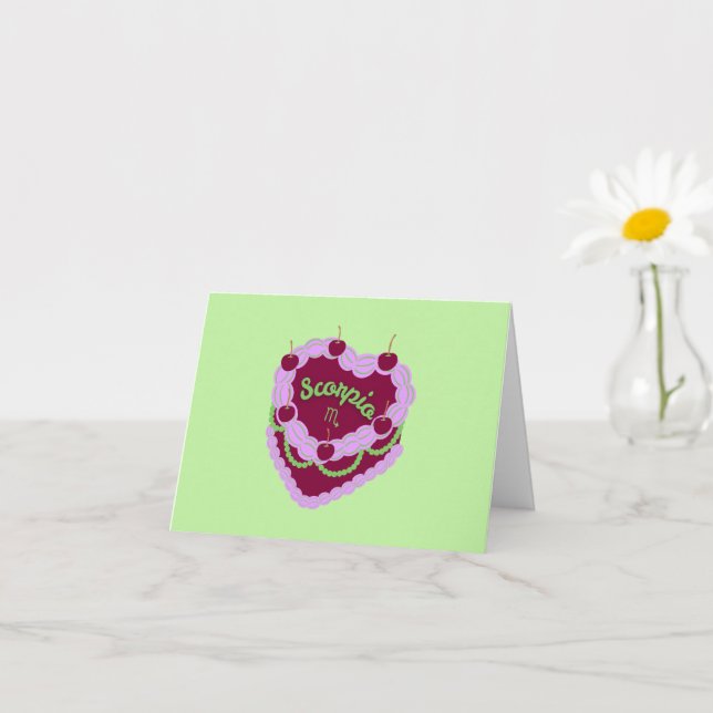 Carte Scorpio Zodiac Pastel Coeur Gâteau d'anniversaire (Petite plante)
