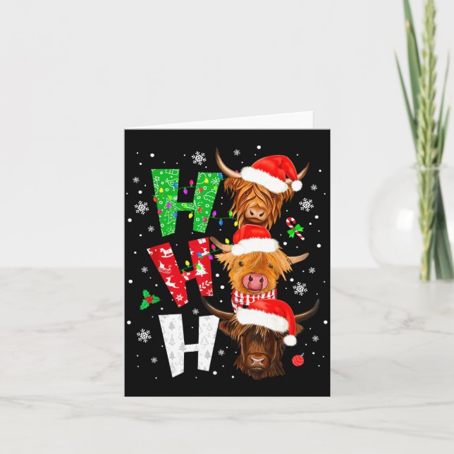 Carte Scottish Highland Cow Print Ho Ho Ho Christmas Paj (Devant)