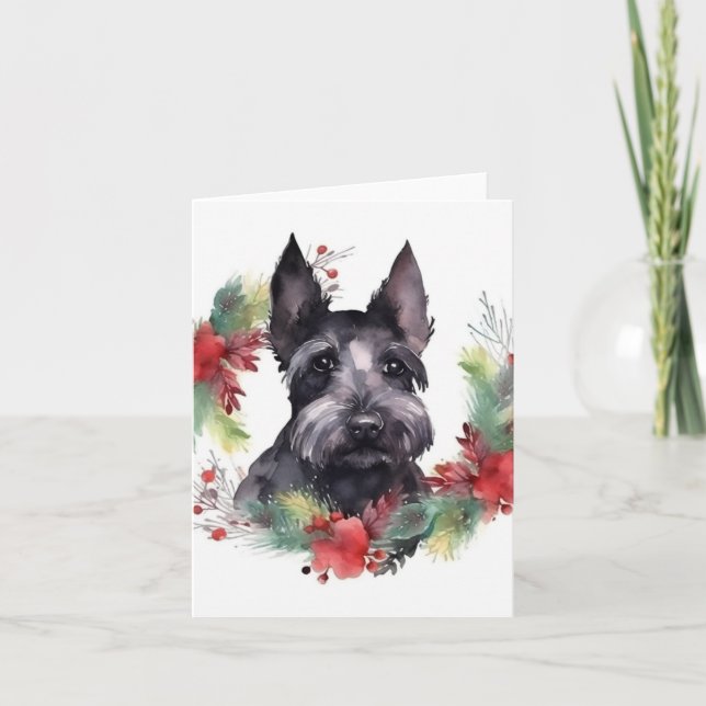 Carte Scottish Terrier Christmas Wreath Festive Pup (Devant)
