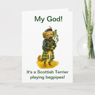 Carte Scottish Terrier Jouer des Bagpipes Humour Anniver
