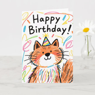 Carte Scribble Cat Happy Birthday Card