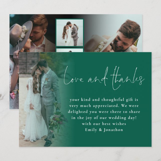 Carte Script 6 Photos Amour Mariage Merci Emerald Green (Devant / Derrière)