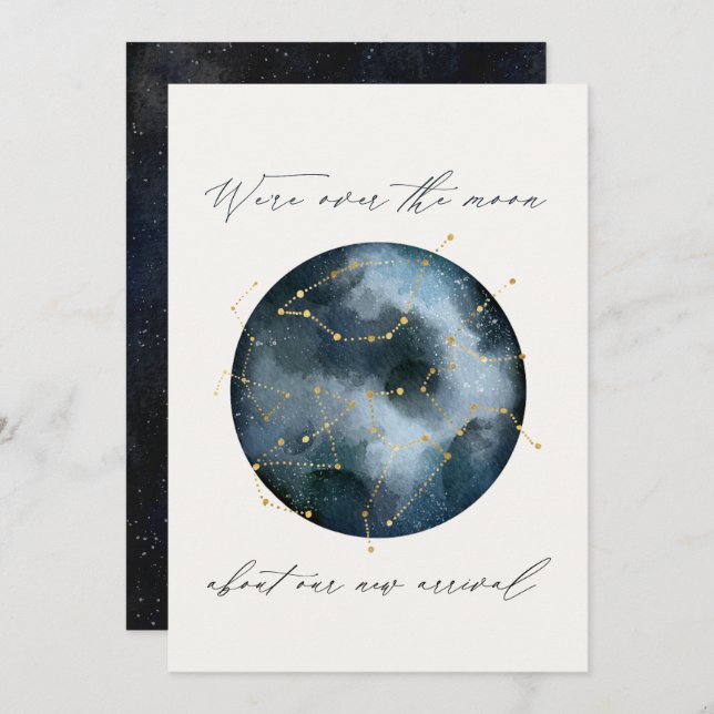 Carte Script astrologique aquarelle étoile lune céleste (Devant / Derrière)