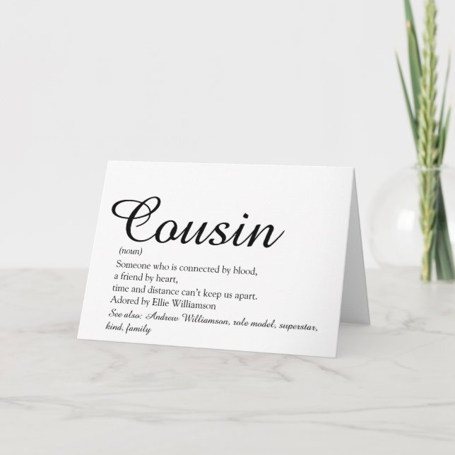 Carte Script de définition du cousin préféré (Devant)
