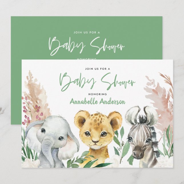 Carte Script de safari floral botanique animal mignon (Devant / Derrière)