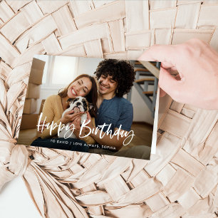 Carte Script décontracté et photo   Joyeux anniversaire