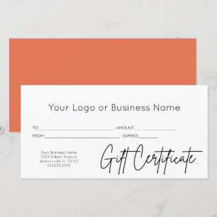 Carte Script en terre cuite Logo Certificat cadeau d'ent