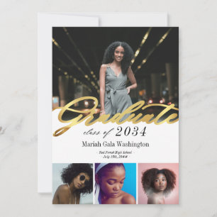 Carte Script Gold branché Quatre Photo Collage Graduatio