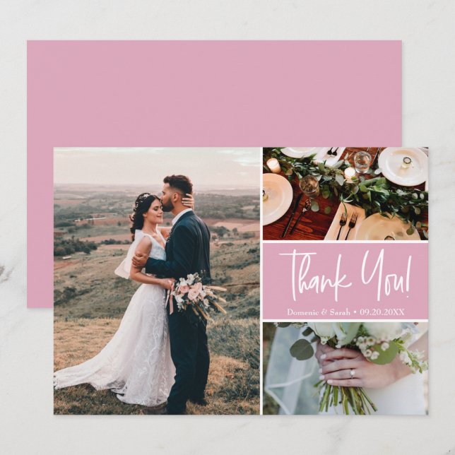 Carte Script Merci moderne Mariage rose (Devant / Derrière)