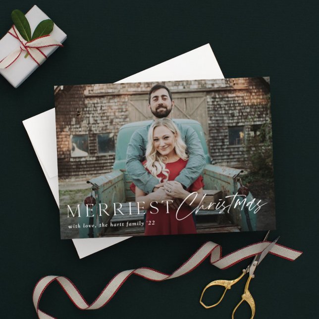 Carte Script minimal Merriest Noël photo vacances (Créateur téléchargé)
