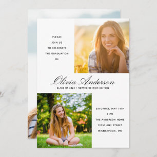Carte Script minimaliste moderne 3 Photo Graduation Part