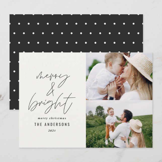 Carte Script moderne 1 photo noir blanc Noël (Devant / Derrière)