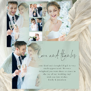 Carte Script moderne 6 Photos Amour Mariage Merci Sage
