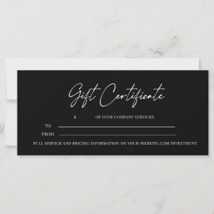 Carte Script moderne Certificat cadeau d'entreprise Noir