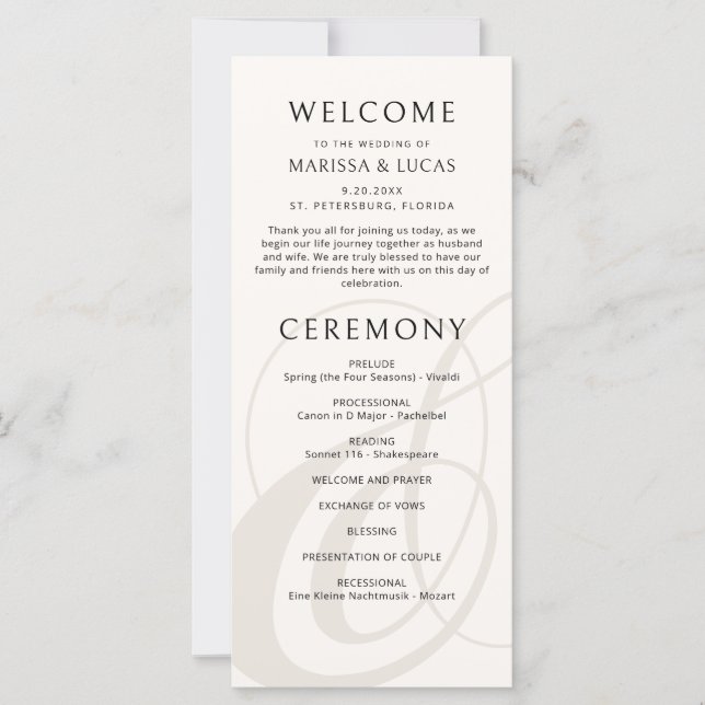 Carte Script moderne Champagne Ampersand Wedding Program (Devant)