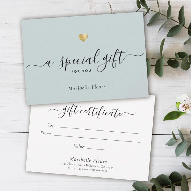 Carte Script moderne Gold Heart Certificat cadeau spécia (Créateur téléchargé)