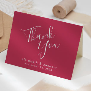 Carte Script moderne Magenta Mariage Merci