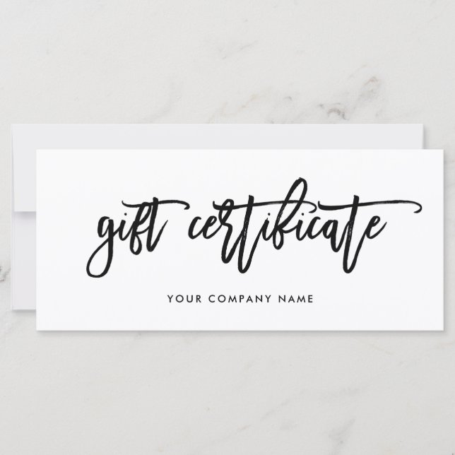 Carte Script moderne noir et blanc | Certificat cadeau (Devant)