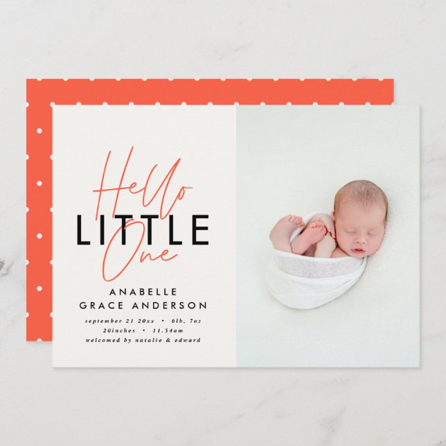 Carte Script moderne photo bonjour petit un (Devant / Derrière)