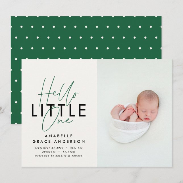 Carte Script moderne photo bonjour petite une naissance  (Devant / Derrière)
