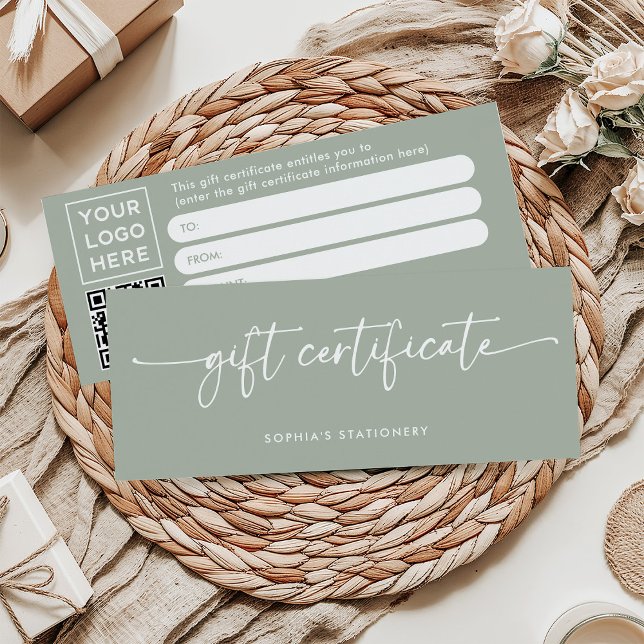 Carte Script moderne Sage Green | Certificat cadeau (Créateur téléchargé)