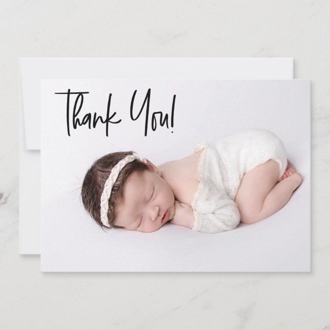 Carte Script noir moderne Baby shower personnalisé Merci (Devant)
