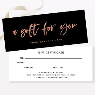 Carte Script or Rose moderne   Certificat cadeau noir