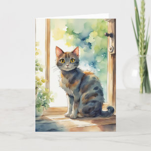 Carte Se Bien Bientôt Calico Chat Dans La Fenêtre