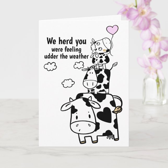 Carte Se sentir mieux bientôt vache drôle thème (Orchidée)