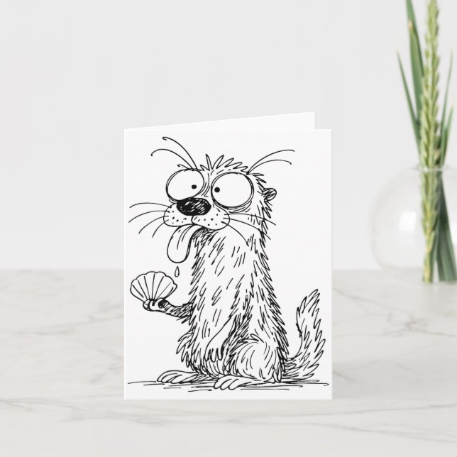 Carte Sea Otter Abstract Art Rtrait Drawing Whimsical Fu (Devant)