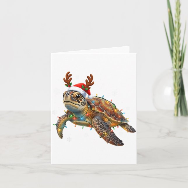 Carte Sea Turtle Christmas Lights Funny Santa Hat Men Wo (Devant)