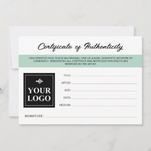 Carte Seafoam Green Your Logo Authenticité Certificate