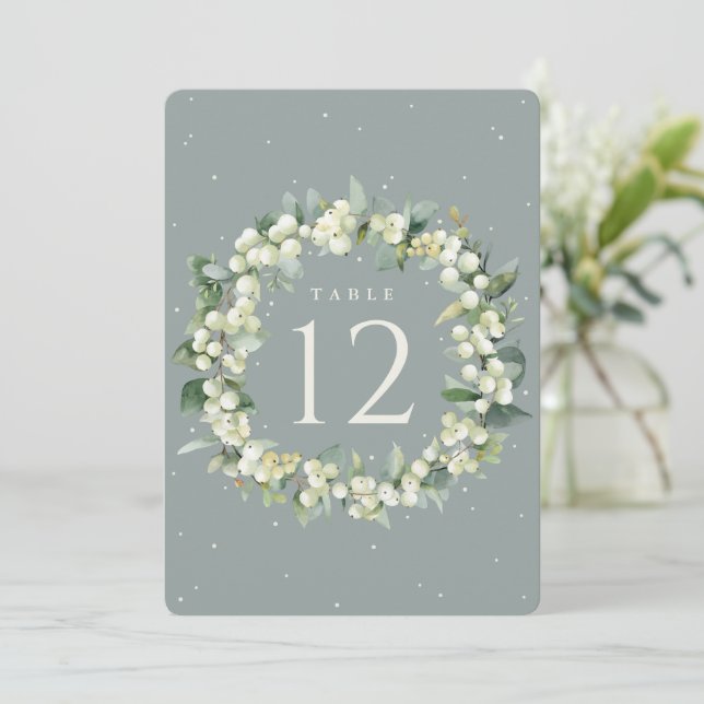 Carte Seafoam Snowberry+Eucalyptus Mariage Numéro de tab (Debout devant)