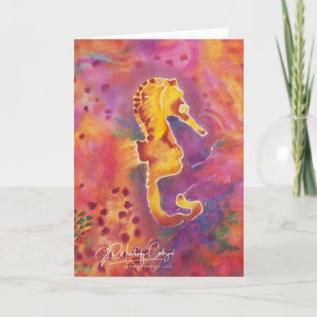 Carte Seahorse; reproduction de soie imprimée à la main. (Devant)