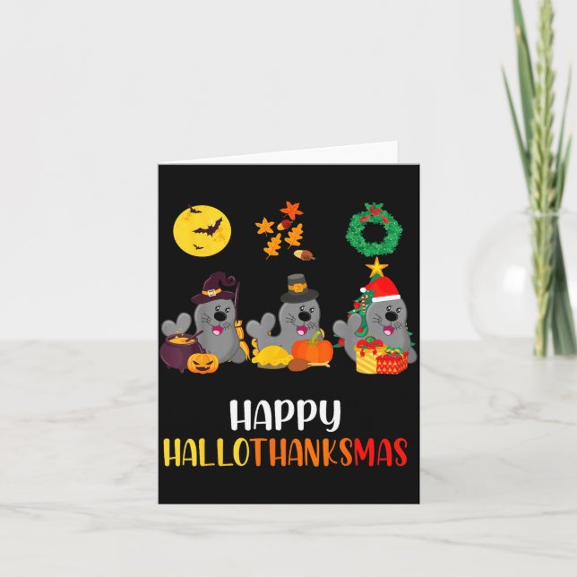 Carte Seal Thanksgiving Merry Christmas Happy Hallothank (Devant)