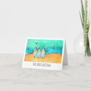 Carte Seas et salutations Reindeer Noël côtier