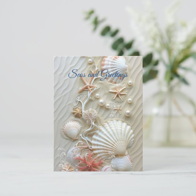 Carte Seas et salutations Starfish Perles de corail rose (Debout devant)